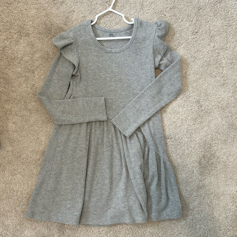 Gray Ribbed Kids Dress